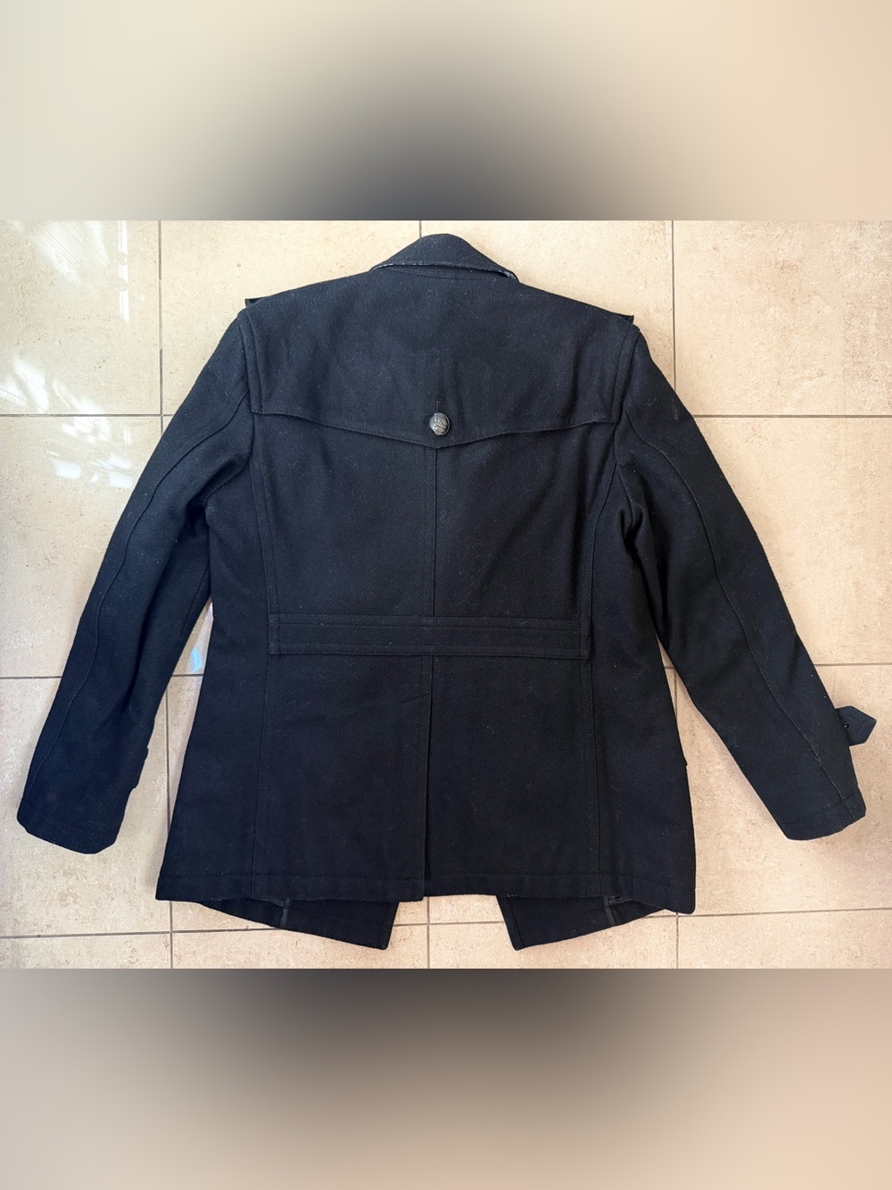 BURBERRY BLACK LABEL Men's Wool Military Peacoat Double Breasted -Black- Size M - Picture 7 of 9